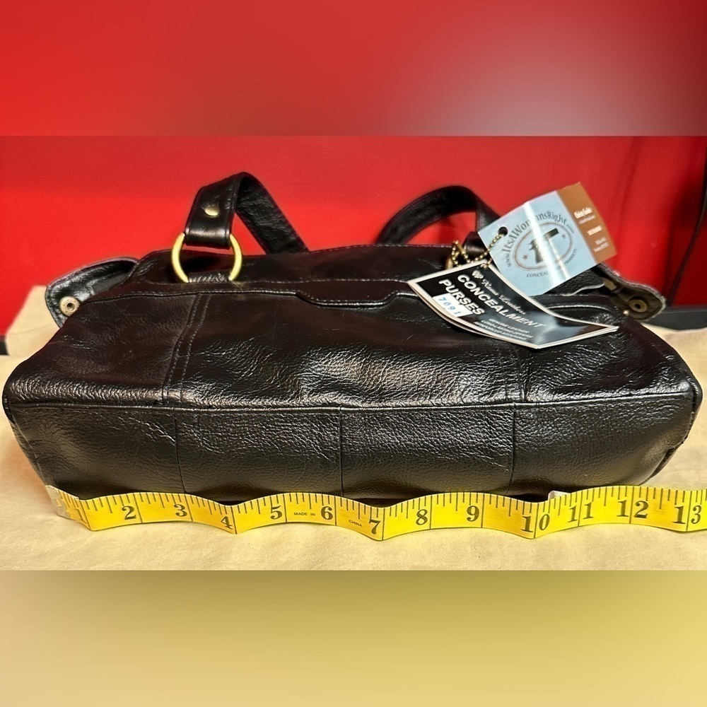 NWT Roma Leather Locking Concealment Purse Black Dual Handle Med Sz Multi Pocket - Picture 3 of 16